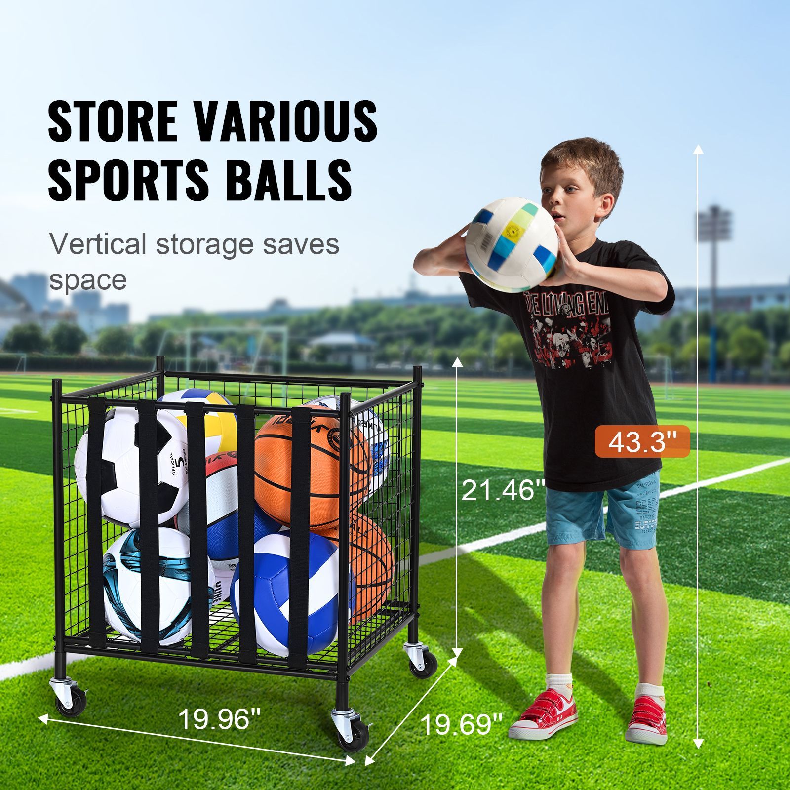 롤링 스포츠 공 보관 카트, 탄성 스트랩이 있는 잠금식 - Sports Equipment Rack 리뷰 및 가격